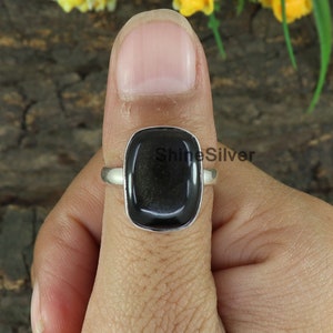 Bague en obsidienne noire, bague en argent 925, bague tendance avec pierres précieuses, bagues pour femme, cadeau pour mère, bague faite main, cadeau pour fille, cadeau pour elle