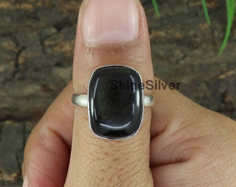 Schwarzer Obsidian Ring, 925 Silber Ring, Edelstein Statement Ring, Ringe für Frauen, Geschenk für Mutter, handgemachter Ring, Geschenk für Mädchen, Geschenk für Sie