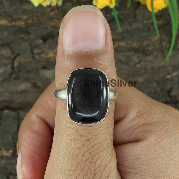 Bague en obsidienne noire, bague en argent 925, bague de déclaration de pierres précieuses, bagues pour femmes, cadeau pour la mère, bague faite à la main, cadeau pour les filles, cadeau pour elle