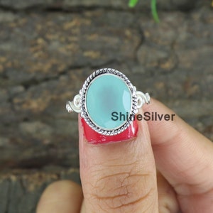 Aqua Chalcedony Ring, 925 Sterling Silver Ring, Aqua Silver Ring, Engagement Ring, Handmade Ring, Wedding Ring, Gift for Her , Designer Ring