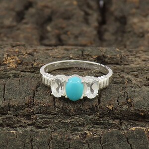 Natural Turquoise Ring, White Topaz Ring, Sterling Silver Ring, Bridesmaid Turquoise Jewelry, Rings for Women, Gift for Girls, Gift for Her image 7