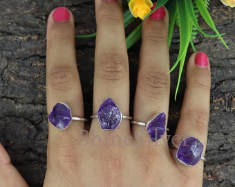 Natural Amethyst Ring, Sterling Silver Ring, Amethyst Raw Ring, Healing Stone Ring, Crystal Raw Stone Ring, Raw Stone Ring, Raw Crystal Ring