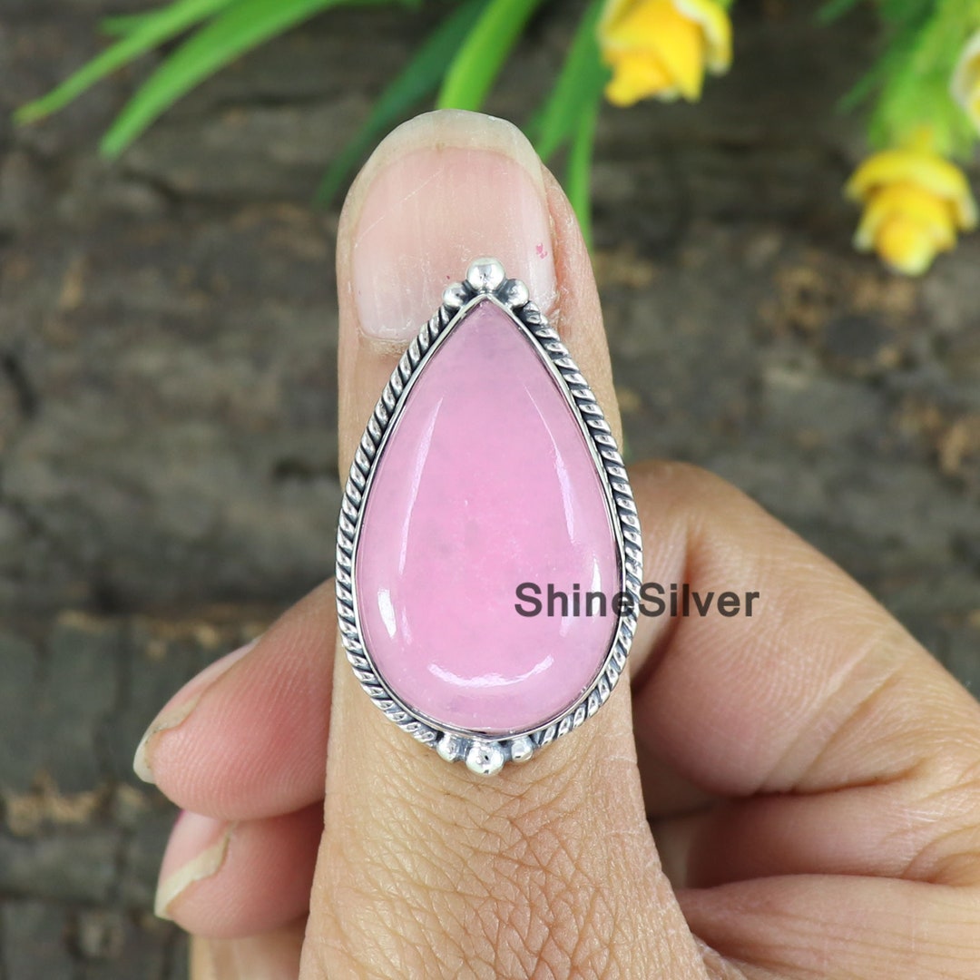 Pink Jade Ring, Pink Gemstone Ring, 925 Silver Ring, Statement Ring ...