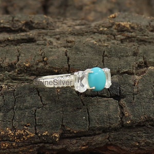 Natural Turquoise Ring, White Topaz Ring, Sterling Silver Ring, Bridesmaid Turquoise Jewelry, Rings for Women, Gift for Girls, Gift for Her image 5