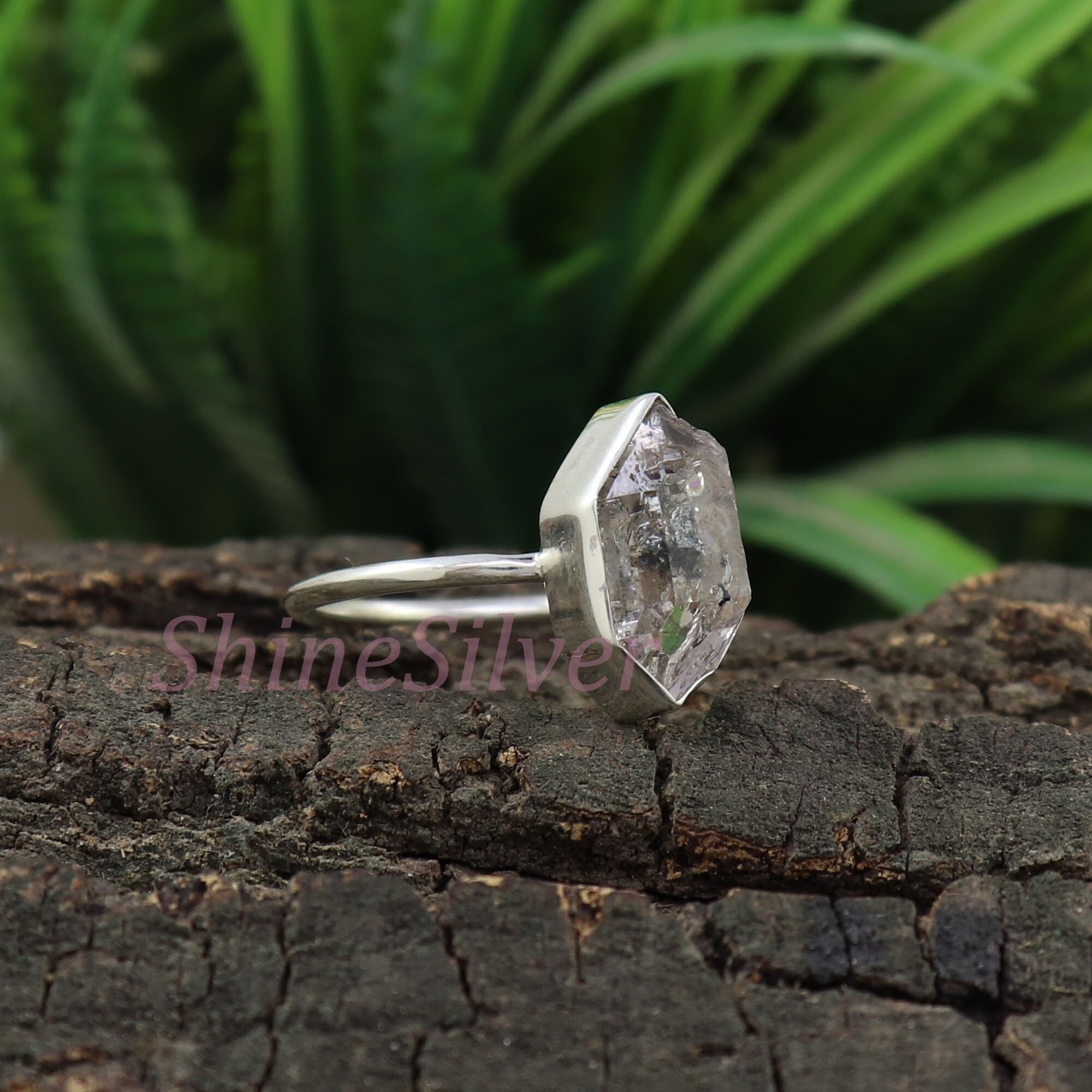 0.53+ Ct Natural Rugw Uncut Raw Diamond .925 Silver Wedding Ring Nr