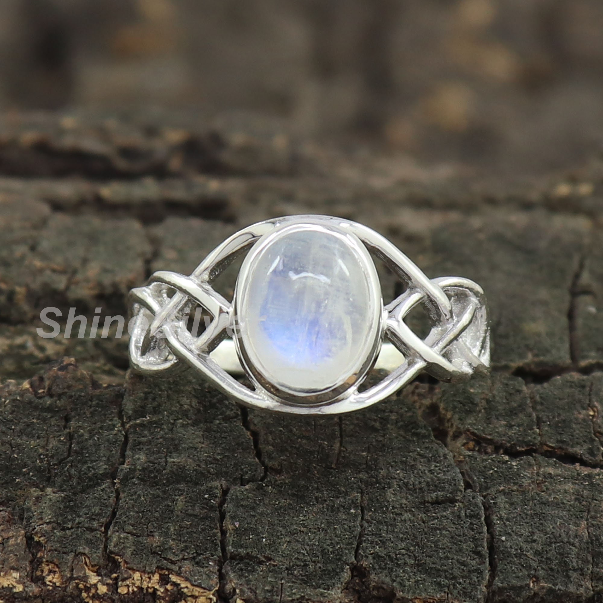 Lunar Rebirth Moonstone Ring - Floating Lotus