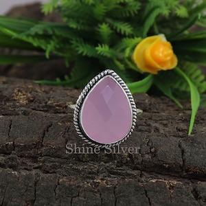 Pink Chalcedony Ring, Boho Statement Ring, Sterling Silver Ring, Pink Chalcedony Ring, Pink Stone Ring, Handmade Women Ring, Vintage Ring