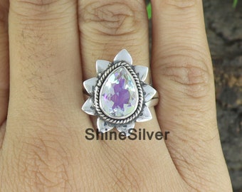 Angel Aura Quartz Ring: Handmade 925 Sterling Silver Gemstone Ring