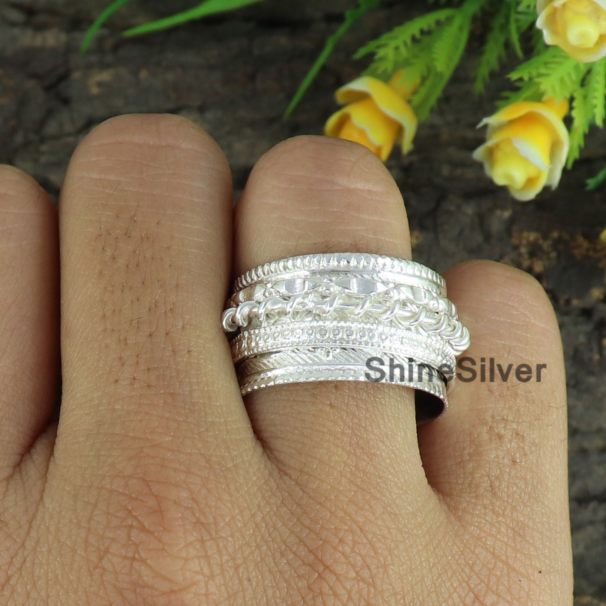 Sterling Silver Spinner Ring: Wide Band Meditation Anxiety Ring - Etsy