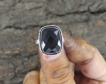 Black Onyx Sterling Silver Ring: Boho Artisan Statement Ring