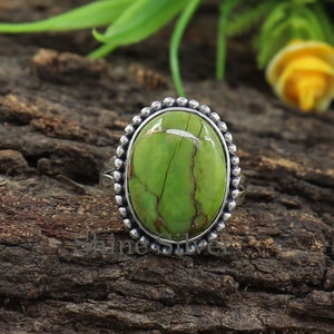Bague en argent sterling 925 vert turquoise : bague tendance bohème en cuivre