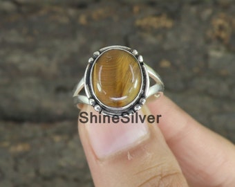 Tiger's eye Ring, 925 Sterling Silver Ring, Gemstone Ring, Statement Ring, Ring for Women, Promise Ring , Engagement Gift Jewelry, Boho Ring