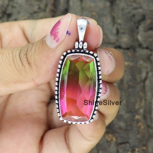 Wassermelonen-Turmalin 925 Sterling Silber Anhänger - Handgemacht