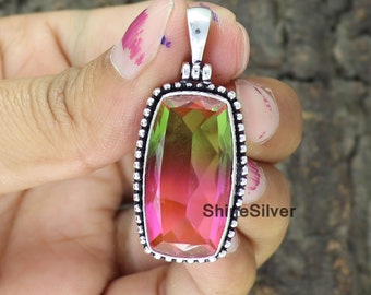 Wassermelonen-Turmalin 925 Sterling Silber Anhänger - Handgemacht