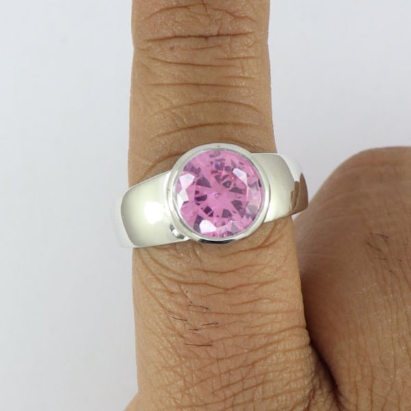 Pink Cubic Zircon Ring, Unsex Ring, Pink Stone Ring, April Birthstone Ring, Sterling Silver Ring, Anniversary Ring, Bohemian Ring, Boho Ring