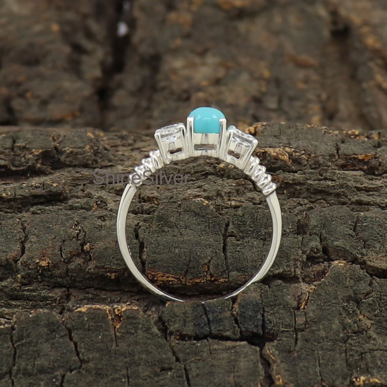 Natural Turquoise Ring, White Topaz Ring, Sterling Silver Ring, Bridesmaid Turquoise Jewelry, Rings for Women, Gift for Girls, Gift for Her image 8