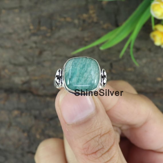 Bague En Argent Sterling 925 Avec Pierre D'Amazonite Naturelle - Taille 7, Faite Main, Neuf