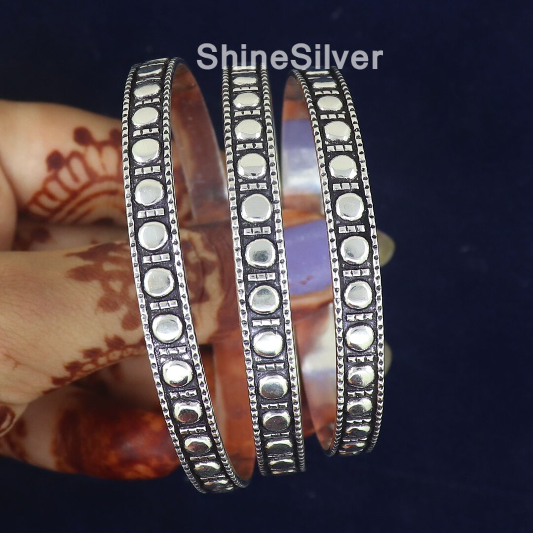 Silver Bangles, Set of 3 Bangles, Oxidized Silver Bangles, Set of