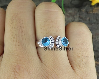 Blue Topaz Ring, 925 Sterling Silver Ring, Birthstone Ring, Rings for Women , Anniversary Gift , Gift For Her Ring , Statement Ring