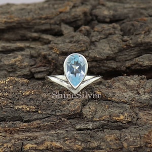 Blue Topaz Ring, 925 Silver Ring, December Birth Ring, Pear Cut Ring, Promise Statement Ring, Gift For Her, Rings for Women, Gift for Girls