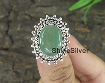 Green Aventurine Sterling Silver Ring: Handmade Gemstone Statement Ring