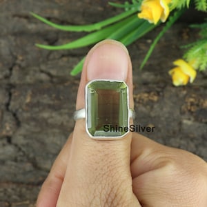 Green Amethyst Ring, Prasiolite Ring, 925 Silver Sterling Ring, Emerald Cut Prasiolite Ring, Handmade Ring, Statement Ring, Gift For Her