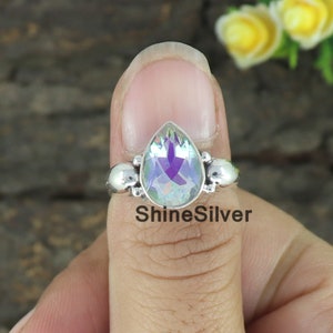 Angel Aura Quartz Stone 925 Solid Silver Ring for Women Boho 