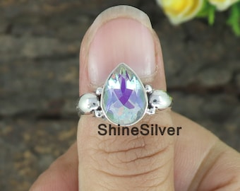 Handmade Angel Aura Quartz Ring: Sterling Silver Boho Gemstone