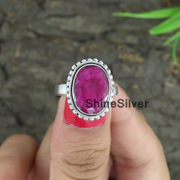 Roher Rubin Ring, Sterling Silber Ring, Boho Ring, Boho Ring, Geschenk für sie, jeden Tag Ring, Ring für Mädchen, handgemachter Ring