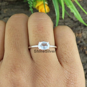 Natural Aquamarine Ring, 925 Silver Ring, March Birthstone Ring, Dainty Ring, Horizontal Ring, Ring For Women, Girls Ring, Gift for Her