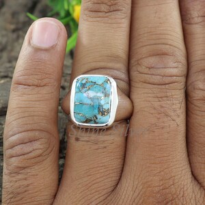 Turquoise Ring, Copper Turquoise Men Ring, Sterling Silver Signet Ring, Turquoise Signet Ring, Turquoise Statement Rings, Engagement Ring image 9