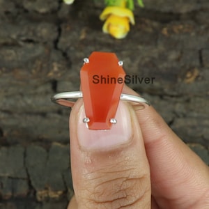 Anello a bara in corniola, anello in argento sterling 925, anello importante, anello boho, anello con pietra curativa, anello con pietra a bara, anello regalo di Natale
