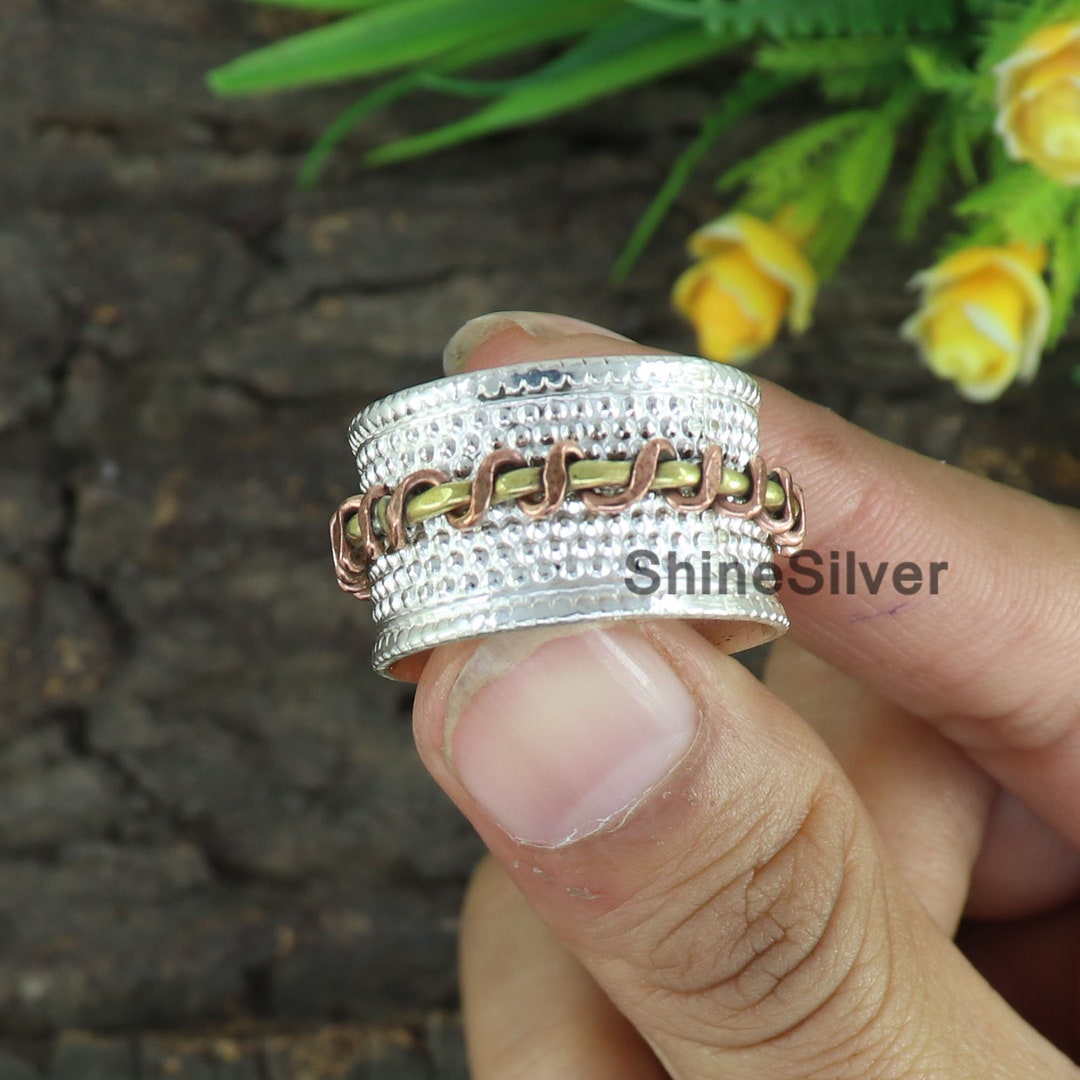 925 Sterling Silver Thumb Spinner Ring: Wide Band Meditation Ring - Etsy