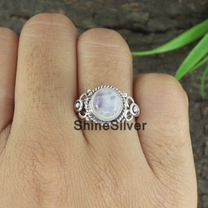 Rainbow Moonstone 925 Sterling Silver Ring: Handmade Boho Jewelry