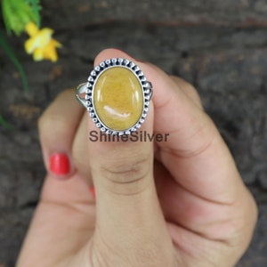 Natural Yellow Jade Ring, Yellow Stone Ring, 925 Silver Ring, Ring for Women, Promise Ring, Statement Ring, Everyday Ring, Gift for Her