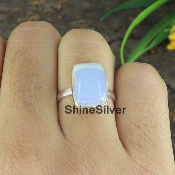 Bague en opalite, bague tendance, bague en pierres précieuses, bague en argent sterling 925, bague pour femme, bague de promesse, bague faite main, bague cadeau d'anniversaire