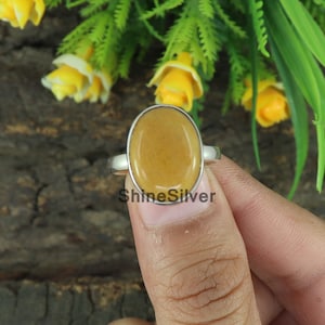 Natural Yellow Jade Ring, Yellow Stone Ring, 925 Silver Ring, Women Gift Ring, Promise Ring, Statement Ring, Christmas Ring, Gift for Her