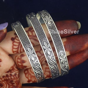 Silver Boho Bangles, Set Of 3 Bangles, Oxidized Silver Bangles, Set Of Bangles, West Indian Silver Bangles, Handmade Bangles for women