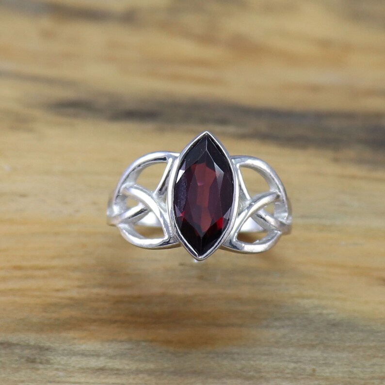Engagement Ring Natural Garnet Gemstone Celtic Ring 925 Sterling Silver Ring Wedding Silver Celtic Ring Gift for Mother Size 3 to 15