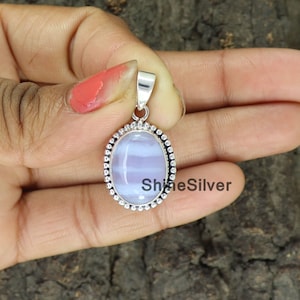 Blue Lace Agate Pendant, 925 Silver Pendant, Gemstone Pendant Necklace,Blue Women Pendant Jewelry, Women Gift Pendant Jewelry,Unisex Pendant