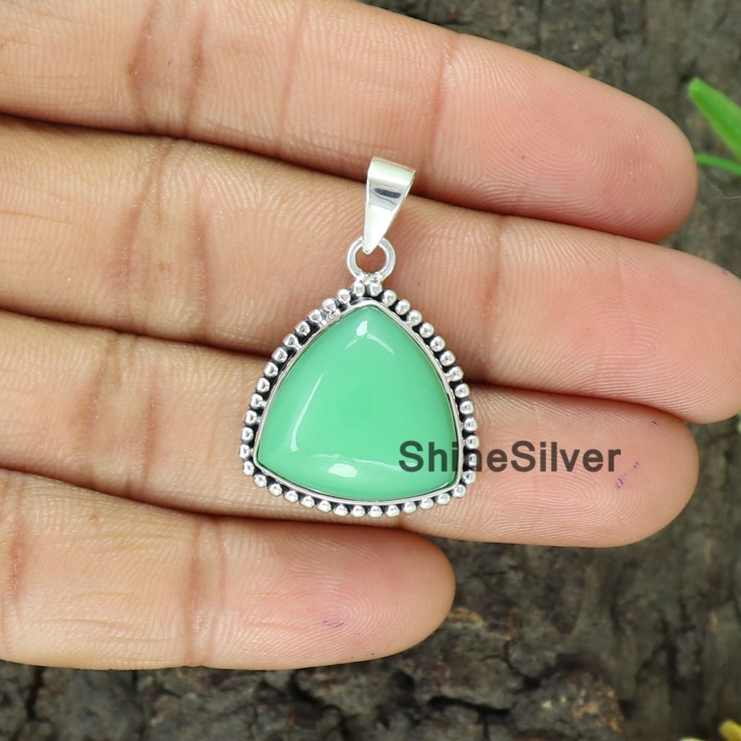 Chrysoprase Pendant, 925 Silver Pendant, Green Gemstone Pendant, Women ...