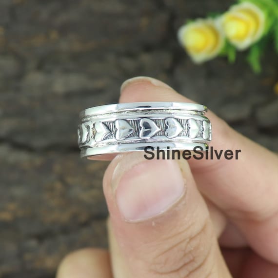 Sterling Silver Spinner Ring: Heart Fidget, Meditation, Worry Ring