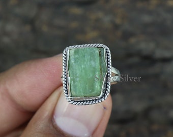 Natural Green Kyanite Ring, 925 Sterling Silver Ring, Healing Crystal Ring, Raw Stone Ring, Raw Crystal Ring, Ring for Women, Gift For Her