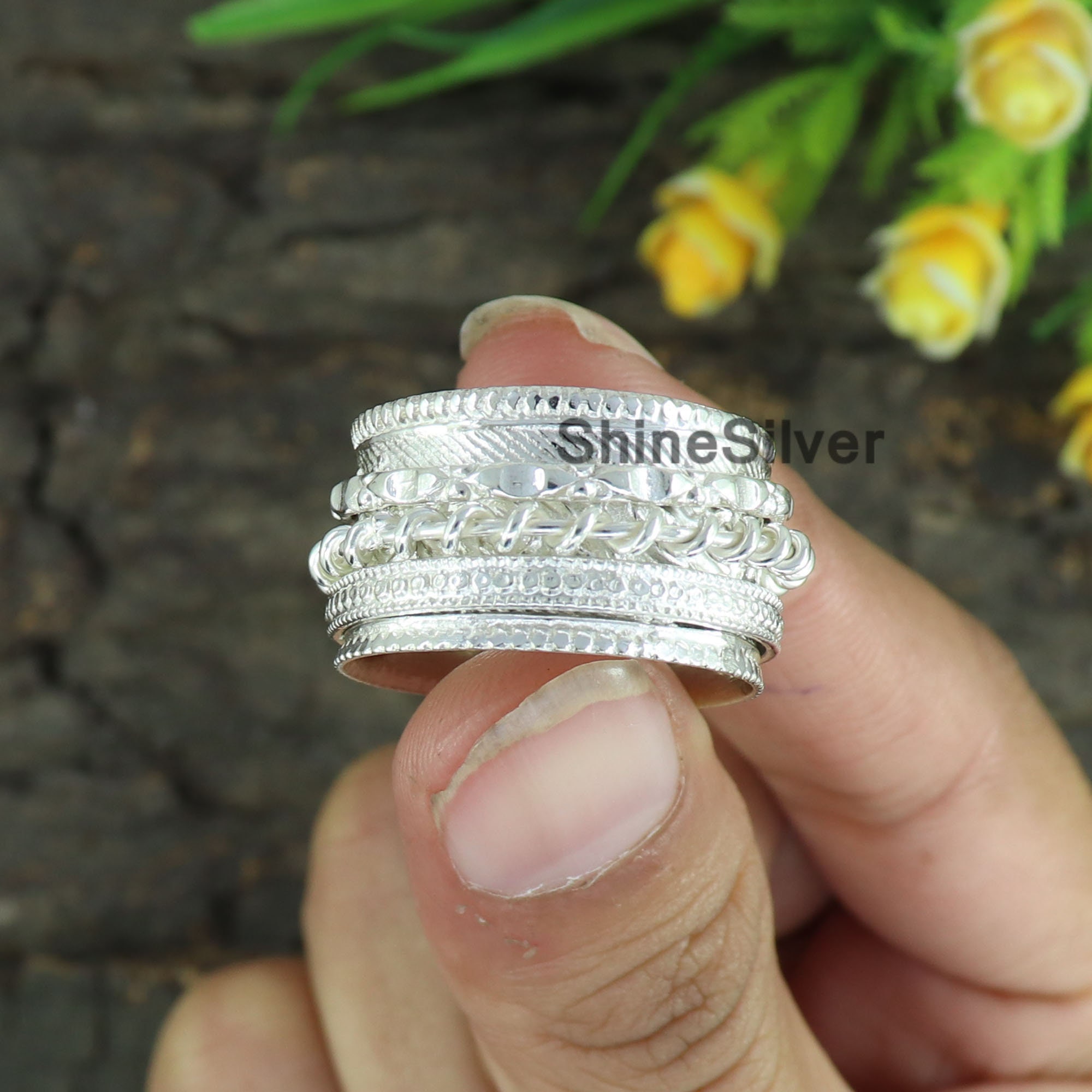 Sterling Silver Spinner Ring: Wide Band Meditation Anxiety Ring - Etsy