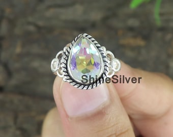 Angel Aura Quartz Ring: Handmade 925 Sterling Silver Boho Ring