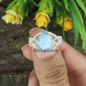 Natural Larimar Ring, 925 Silver Ring, Rings for Women, Ring for Girls, Gift For Her, Celtic Silver Ring, Celtic Knot Ring, Pagan Ring