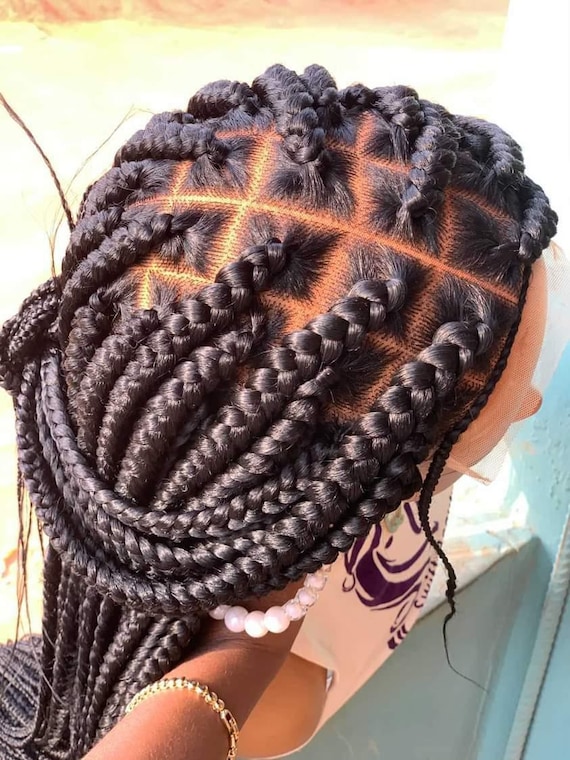 HD LACE BRAIDED Wig Knotless Box Braid Faux Locs Wig 360 Lace Human Hair Long Wig for Black Women Large Box Braid Lace Front Neat Crowns Etsy