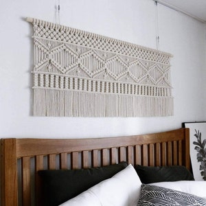 Boho Macrame Wall Hanging-Handmade Art- New Valentine !! Woven Wall Hanging-Macrame headboard Macrame Curtains - W 58" x H 30" RWM16