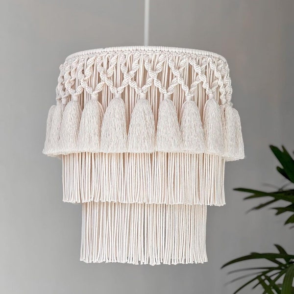 Handmade Boho light, Fringe Chandelier, Tassel Lamp Shade , Macrame Chandelier, Fringe Chandelier , Macrame Lampshade ,Boho Pendant RWM06