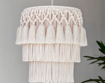 Handmade Boho light, Fringe Chandelier, Tassel Lamp Shade , Macrame Chandelier, Fringe Chandelier , Macrame Lampshade ,Boho Pendant RWM06